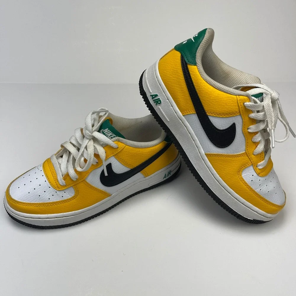 Nike Sneakers Kids 4Y Air Force 1 Low Yellow White Green Black Leather EUC